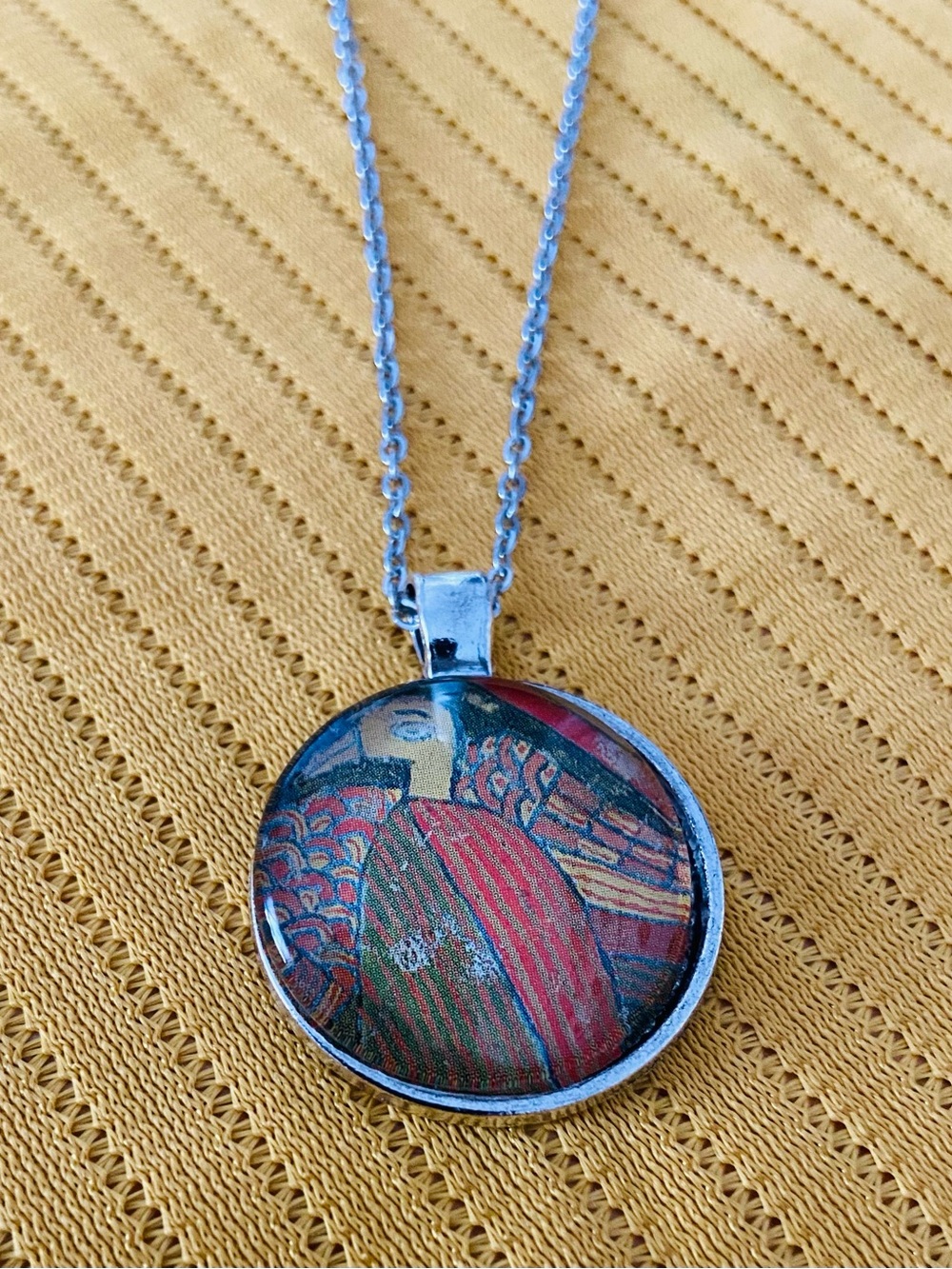 Klimt Hygieia Art Pendant, Goddess of Health Necklace, Red and Gold Art Nouveau